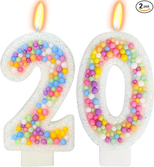 20th Birthday Candle for Cake, Colorful Macaron Numeral Candles for Boys/Girls, Theme Birthday Party Cake Decorations, Cake Topper for Birthday Party Supplies (Number 20)