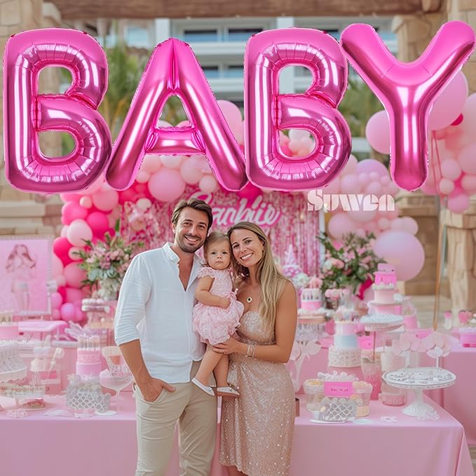 SUWEN 40 Inch Hot Pink Large U Letter Balloons Big Foil Helium Letter Balloons A-Z Jumbo Mylar Happy Birthday Party Decorations for Woman Anniversary Party Supplies