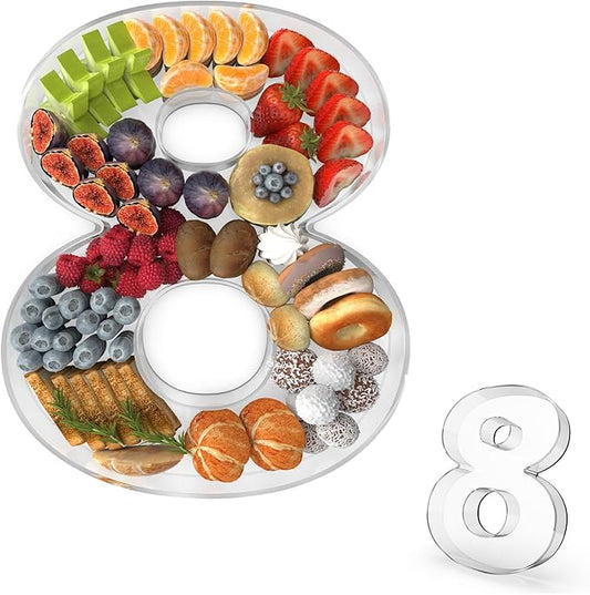 11" Acrylic Number Charcuterie Tray, Fillable Number Charcuterie Box for Food, Reusable Serving Cake Candy Dish Display Tray for Birthday Anniversary Party Decoration (Number 8)