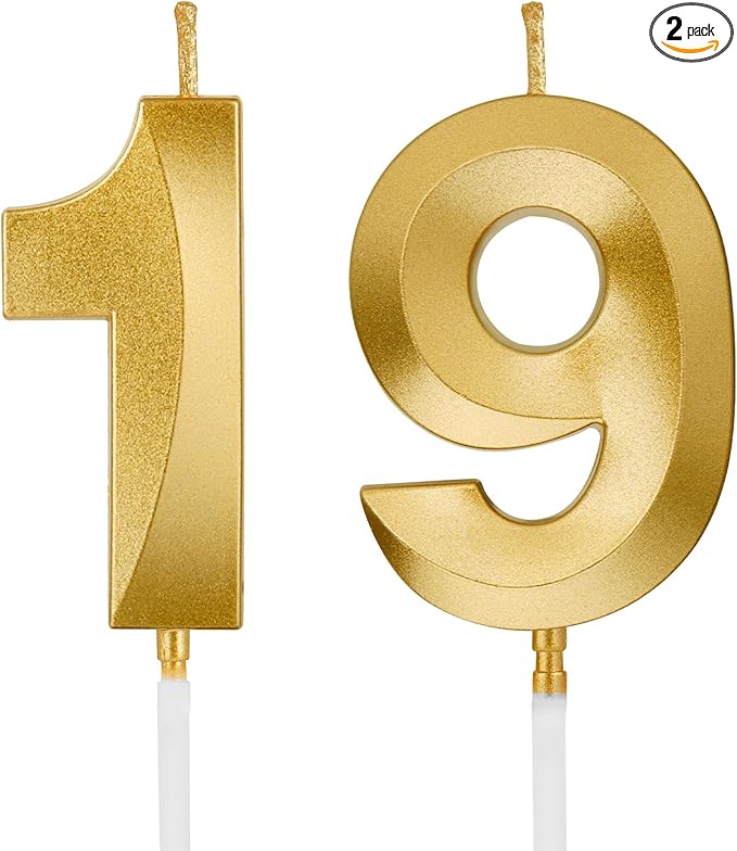 Birthday Candles, 1.96 Inch Number 19 Happy Birthday Candles, Number Candles Decoration for Birthday Party and Anniversary Celebration(Champagne Gold)