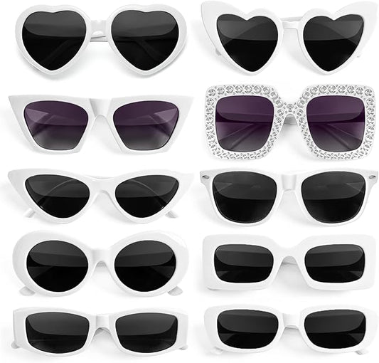 10 Pack Mixed Styles Trendy Retro Sunglasses for Women/Men Party Favors Sungasses Costume Accessories Eyewear Set