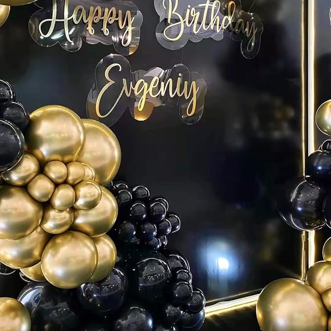Black And Gold Balloon Garland Arch Kit, Total 142 Pcs 18" 12" 10" 5" Latex Balloon Set for Shower Birthday Wedding Bachelorette Party Decorations Supplies