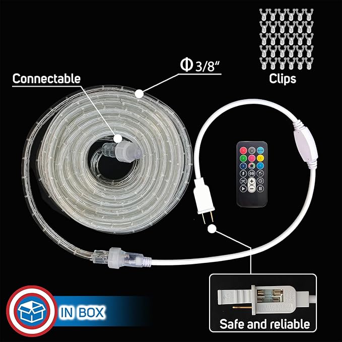 Russell Decor Rope Lights 80ft RGB Color Changing Waterproof Flexible Party Wedding Christmas Indoor Outdoor Decoration