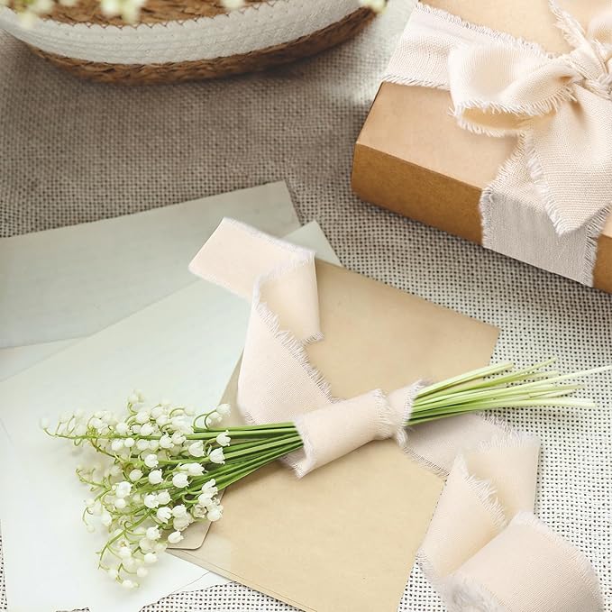 Ivory Cotton Linen Ribbon 1.5" x 21 Yds Cream Boho Vintage Rustic Ribbon for Gift Wrapping Wedding Invitations Bridal Bouquets DIY Crafts