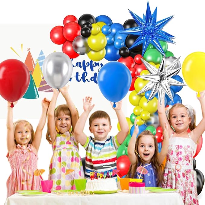 Black Red Blue Green Balloon Garland Arch Kit,Red Yellow Green Blue Black Balloons for Birthday Graduation Carnival Superhero Robot Blocks Video Game Themed Party Decor