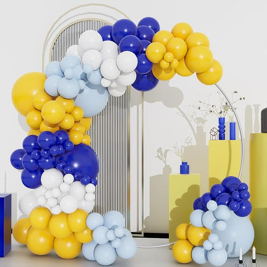 Royal Blue and Yellow Balloons Arch Kit, 134pcs Light Blue Lemon Yellow White Balloons for Baby Shower Bridal Bachelorette Anniversary Birthday Wedding Graduation LemonThemed Party Decorations