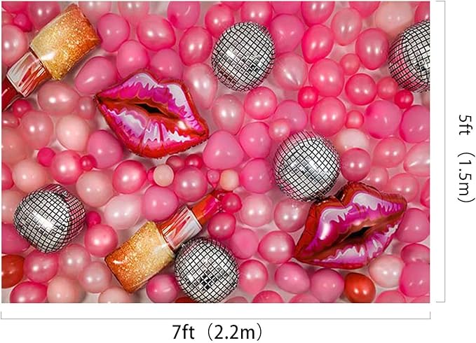 Kate 7x5ft Microfiber Girl Birthday Party Theme Photography Backdrops Colorful Balloons Background Lips and Lipstick Background Birthday Party Banner Backdrop