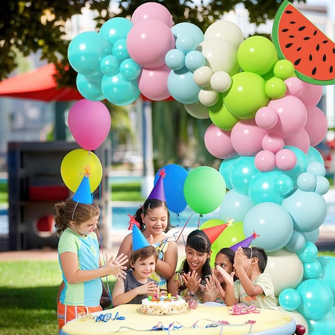 HILAVO Summer Tropical Balloon Arch Kit Hawaiian Pearl Teal Blue Lime Green Pastel Pink Blue Ivory Colorful Balloons Garland for Hawaiian Luau Aloha Pool Beach Birthday Baby Shower Party Decorations