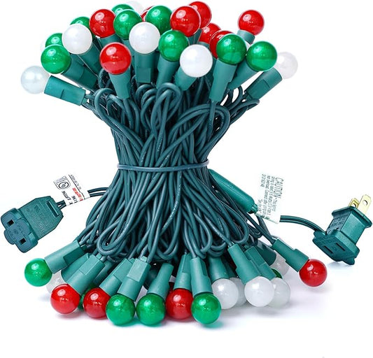 BOHON Christmas Lights Outdoor 24FT 70 LED G15 Red White and Green Globe String Lights Plug in with Pastel Bulb Green Wire for Indoor Patio Xmas Tree Garland Wreath Decor, Waterproof