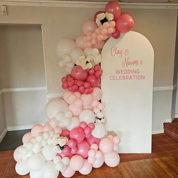 Biapian Pink & White Metallic Chrome Confetti Latex Balloons - 12 Inch Ribbon Party Balloons Set for Girls' Birthday Princess Parties