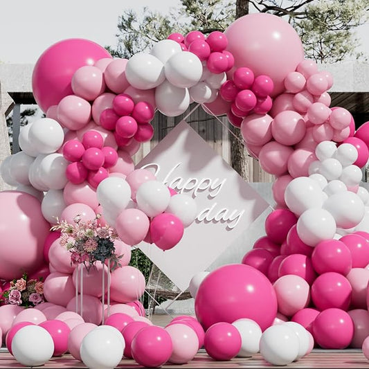 Pink Balloons Garland Arch Kit Different Sizes Pack 150Pc 18Inch 10Inch 5Inch Latex Hot Pink White Balloons for Wedding Birthday Baby Shower Bridal Shower Party Decorations