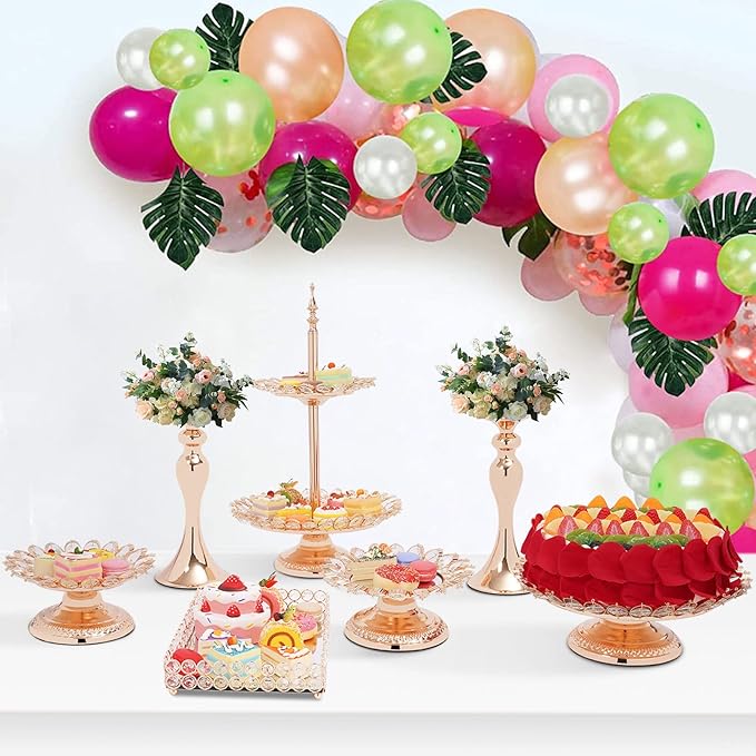 7 Pieces Cake Stand Set, Gold Metal Cupcake Holder, Dessert Display Serving Platter, for Birthday Wedding Party Decoration