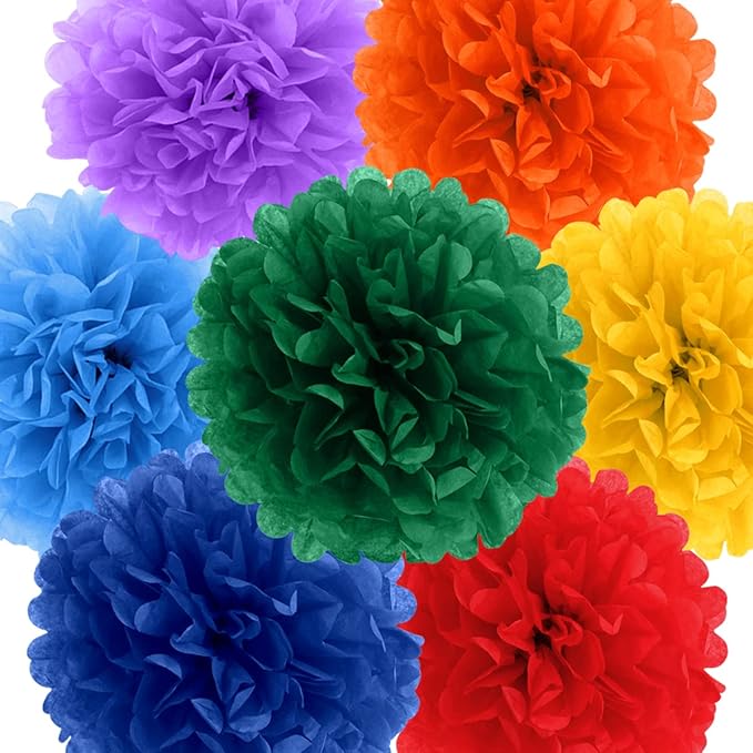 Binpeng Paper Pom Poms Hanging Paper Flower Ball Wedding Party Celebrations Decorations Outdoor Decoration Flowers Craft for Party Birthday Party (Paper FLOWER-12 INCH-7PCS)