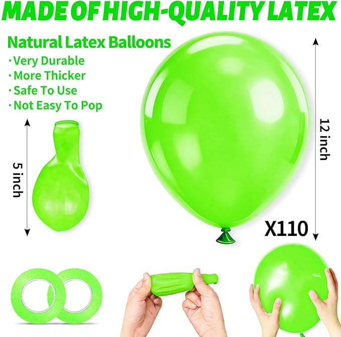 110pcs Green Balloon 12 inch, Green Latex Balloons for Birthday Party Baby Shower Wedding(with 2 Ribbons).