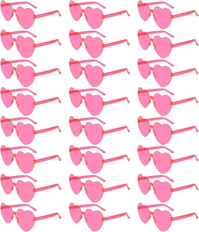 NACHLYNN 24 Pairs Rose Red Heart Shaped Sunglasses for Women - Rimless Candy Heart Glasses for Party Favors