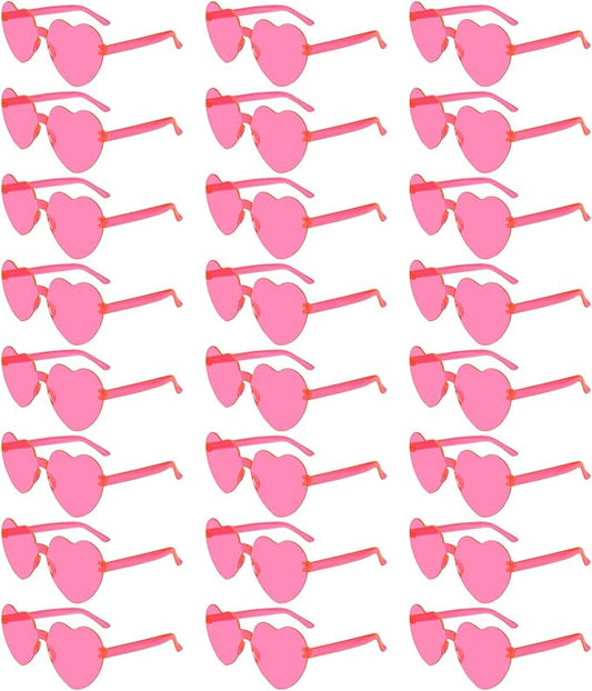 NACHLYNN 24 Pairs Rose Red Heart Shaped Sunglasses for Women - Rimless Candy Heart Glasses for Party Favors