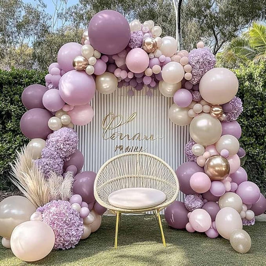 Dusty Purple Pink Balloon Arch Kit, Double Stuffed Lavender White Sand Pearl Balloon Garland with Pastel Pink Lilac Blush Gold Latex for Baby Shower Birthday Wedding Mothers Day Fairy Party