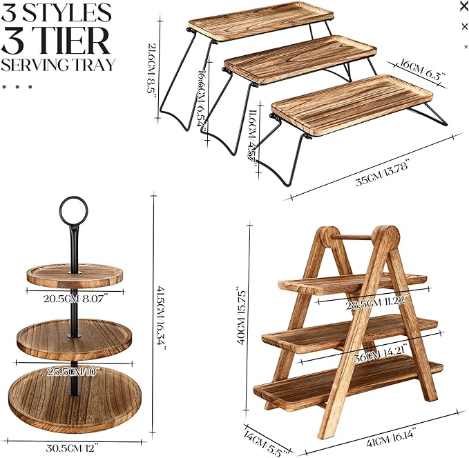Wenqik Set of 3 Wood Cupcake Stand 3 Tiered Serving Tray Rustic Wooden Dessert Cake Stand Display Cookie Candy Buffet Holder for Tea Party Wedding Home Farmhouse Kitchen Decor