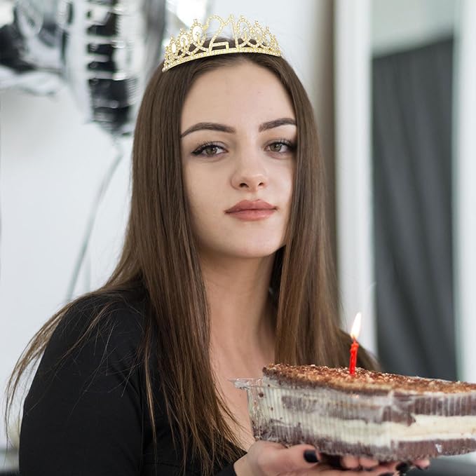 CAVETEE Gold Birthday Crown and Tiara for Women, Sash for Girls - Birthday Party Decoration