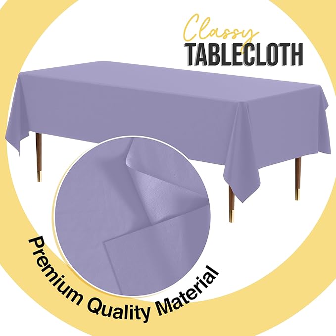 Exquisite 66% Thicker Premium Plastic Table Cloth Rectangle Table Cover 0.5 Mil 24 Pack Lavender Table Cloth 54 Inch x 108 Inch Disposable Tablecloth Won't Tear Easily Like Cheap Thin Brands