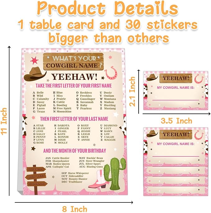 Cowgirl Birthday Party Decorations-Birthday Party Games,Cowgirl Theme Birthday Party Sign,Baby Shower Decorations,Birthday Party Game,Baby Shower Games,What's Your Cowgirl Name