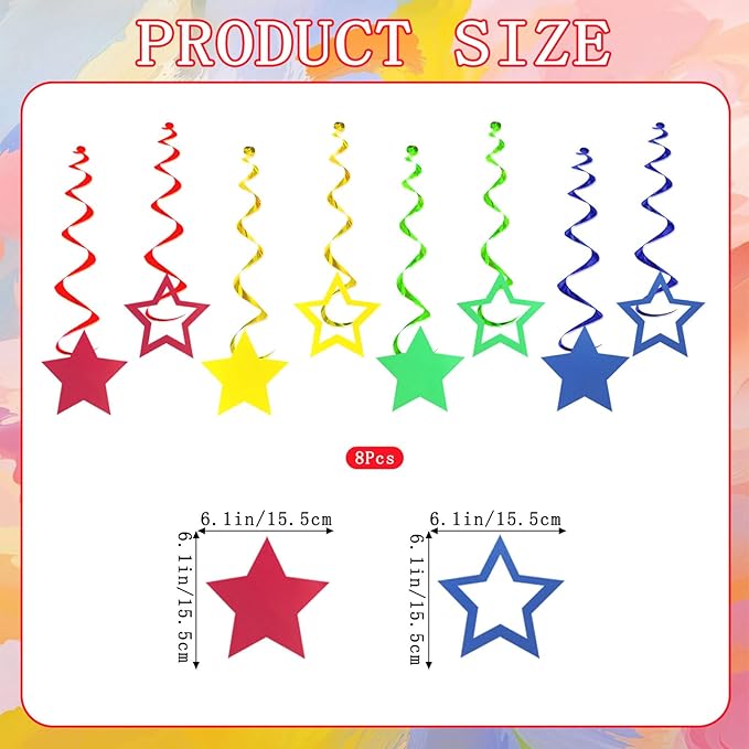 Colorful Happy Birthday Banner Rainbow Birthday Decorations, Rainbow Birthdays Banner Multicolor Triangle Flag Bunting Garland 8PCS Star Hanging Swirls Colorful Party Supplies for Girls Women Boys Men