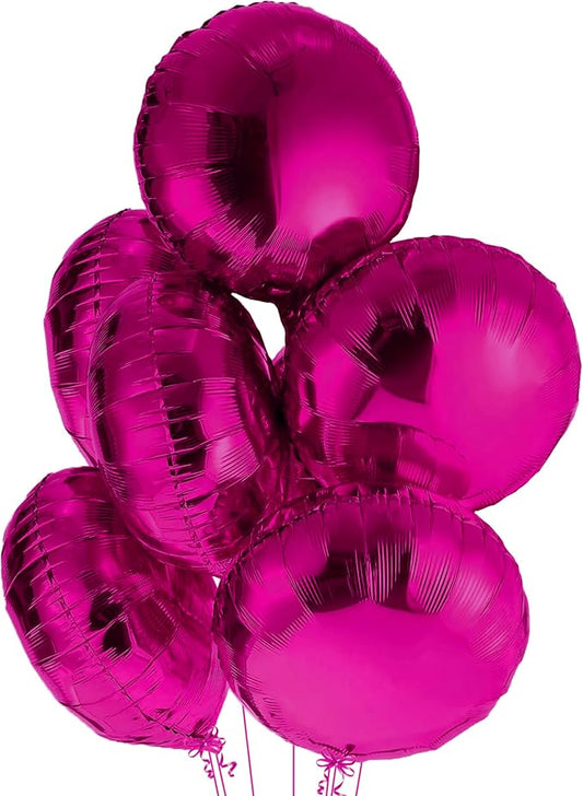 KatchOn, Big Hot Pink Round Balloon - 18 Inch Pack of 6 | Mylar 4D Balloons For Valentines Day Decorations | Pink Party Decoration | Metallic Balloons For Valentines Decor, Happy Birthday Decorations