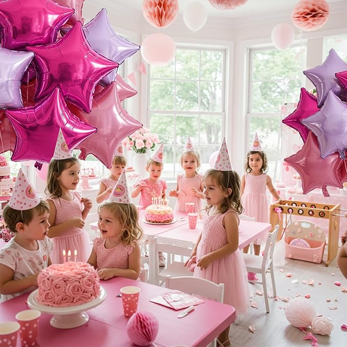 TONIFUL 15Pcs 18 Inch Large Pink Purple Star Shape Foil Balloons Big Stars Helium Mylar Ballons for Birthday Wedding Baby Shower Anniversary Engagement Party Decorations Supplies