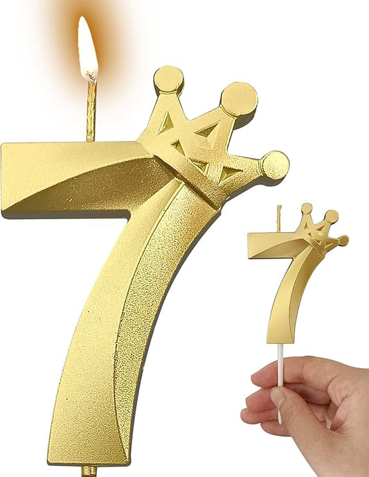 The Number 7 Gold Birthday Candles for Cake is Beautiful Number Candles for 7th Birthday Decorations for Boys and Girls (Gold-7, Crown)