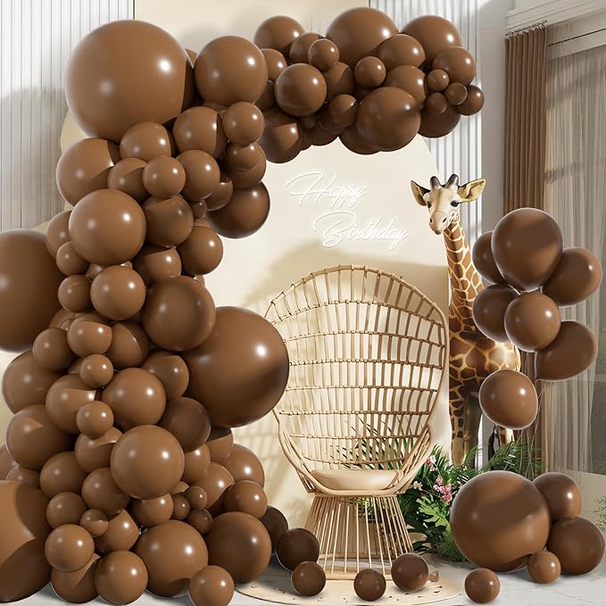 Amandir 153pcs Brown Balloons Arch Garland Kit Different Sizes 18 12 10 5 Inch Boho Neutral Coffee Light Dark Brown Latex Balloon for Birthday Bear Wedding Anniversary Party Decorations