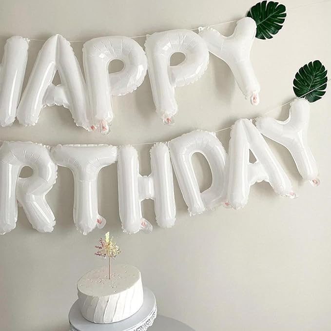CANREVEL Happy Birthday Banner 13pcs 16 Inch Mylar Foil Letters Balloons Birthday Party Decorations for Kids and Adults - 3D White