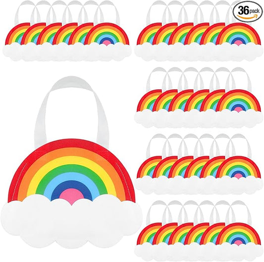 Tranqun 36 Pack Rainbow Party Favor Bags with Handle Rainbow Goodie Non-woven Treat Candy Gift Bags for Cloud Birthday, Baby Shower, Gender Reveal Party Supplies