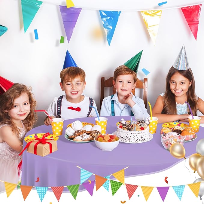 tujol Lavender 6 Pack Plastic Table Cloth 84", Disposable Round Tablecloth Table Cover, Plastic Tablecloths for Parties