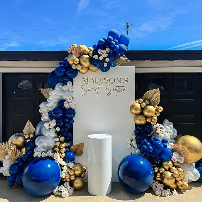 Navy Blue and Gold Balloon Garland Arch Kit 153pcs with Star, 22 18 12 10 5in Different Size Navy Blue Gold White Confetti Latex Balloons for Graduation Baby Shower Birthday Party Decorations