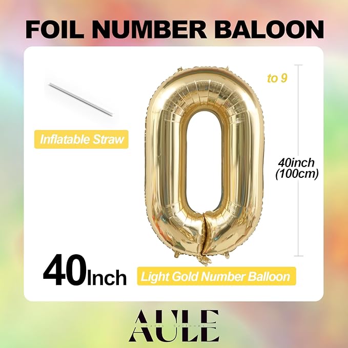 AULE 40 Inch Large 1 Balloon Numbers Light Gold, Big Foil Number Balloons, Giant Helium Happy Birthday Party Decorations for Man and Women, Huge Mylar Anniversary Party Supplies