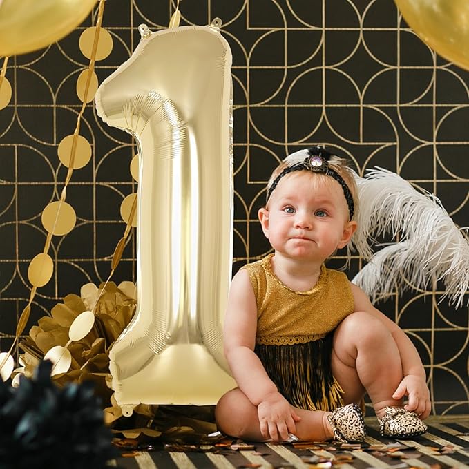 Champagne Gold Large Number 1 Balloon, 40 Inch Light Gold Foil Helium Number Balloons, Giant Mylar Number 1 Balloons for 1st Years Old Birthday Party Anniversary Decorations