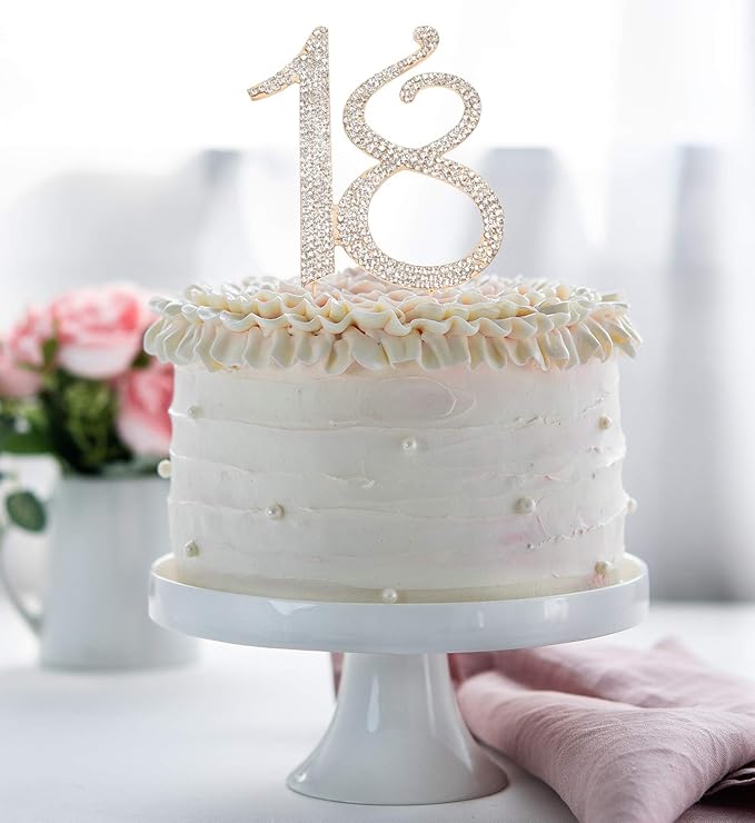 Bling Crystal Rhinestone 18 Birthday Cake Topper - Best Keepsake | 18th Party Decorations Gold