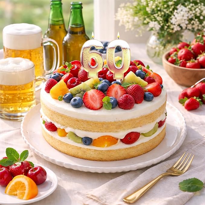 60th Birthday Cake Candles, Beer Themed Cake Numbers Decorations Funny Party Topper Supplies for Men Beer Lover Birthday Celebration Gifts (60)