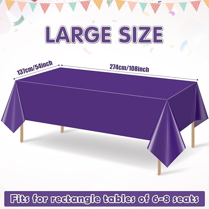 3Pcs Deep Purple Tablecloth,Disposable Plastic Tablecloths,Waterproof Purple Rectangle Table Cover for Graduation Birthdays Weddings Anniversary Party Decorations,54 x 108 Inch