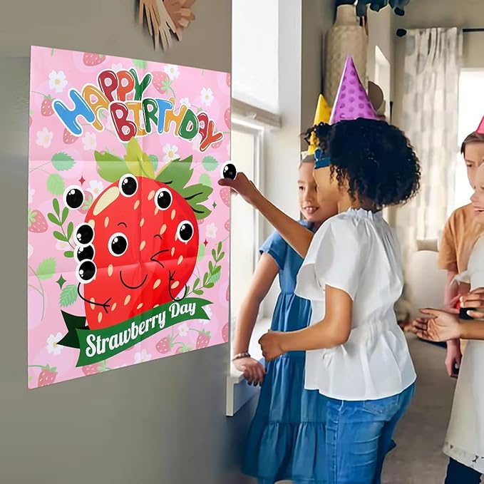 PARTYLOUD Strawberry Party Games, Pin The Eyes on The Strawberry, 1st 2nd Birthday Party Games Berry First Birthday Decorations 20 Guests