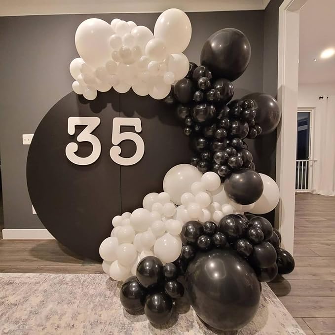 White Black Balloon Garland Arch Kit,120 Pack Matte Latex Black White Balloons for Baby Shower Birthday Wedding Graduation Party Decorations Supplies