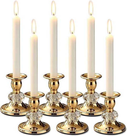 Candlestick Holders Taper Candle Holders, Candle Stick Candle Holder for Table Centerpiece, Wedding Reception, Festive Christmas Mantel Decoration or Home Decor(Gold, 3 Sets(6 Pcs))