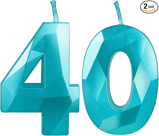 Number 40 Candles,40th Birthday Candles,Teal Blue Happy Birthday Candle for Cake,3D Design Cake Topper Decorations for Boy Men Pet Birthday Party Wedding Anniversary Celebration Supplies