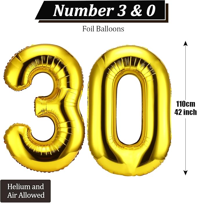 Gejoy 40 Inch Number 30 Balloons Jumbo 30 Foil Giant Number 30 Balloons for 30th Birthday Party Decorations and Rip to My 20s Anniversary Event(Gold)