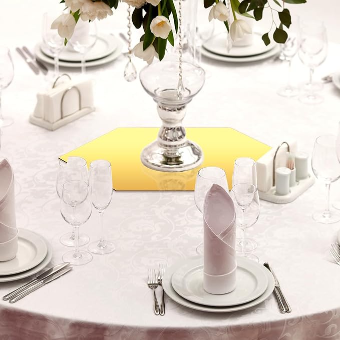 Thyle 12 Pcs Acrylic Hexagon Mirrors for Tables Centerpieces 8 Inch Hexagon Mirrors Candle Plates for Wall Wedding Table Centerpieces Hexagon Mirror Tray for Baby Shower Party, Thickness 1 mm