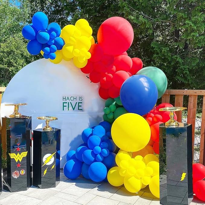DIY 134pcs Red Yellow Green Blue Balloon Garland Arch Kit for Superhero Theme Party Baby Shower Birthday Party Decoration