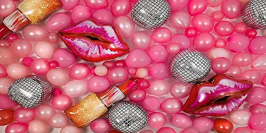 Kate 20x10ft Microfiber Girl Birthday Party Theme Photography Backdrops Colorful Balloons Background Lips and Lipstick Background Birthday Party Banner Backdrop