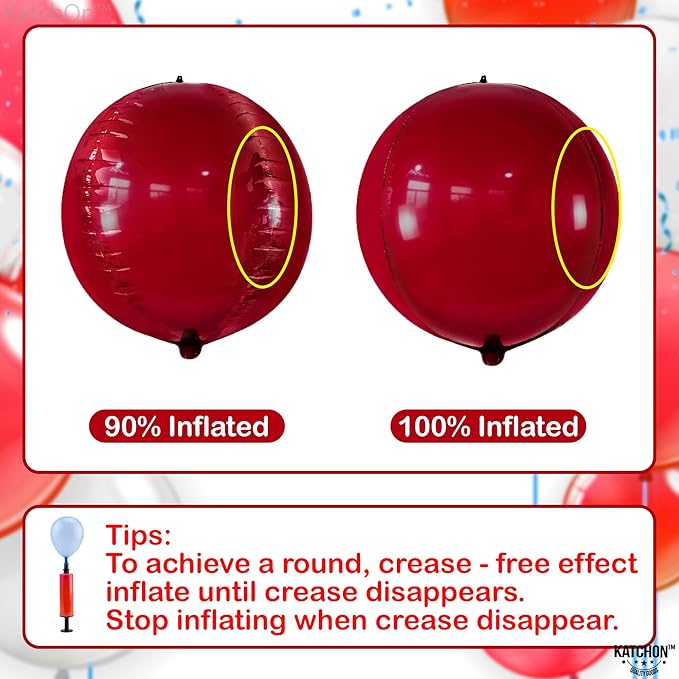 KatchOn, Big Metallic Ruby Red Balloons - 22 Inch, Pack of 6 | Round 4D Mylar Balloon for Birthday Party Decorations | Cherry Red Balloons for Wedding, Anniversary Decor, Red Party Decorations