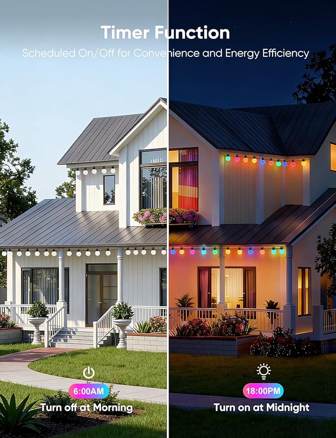 APPECK Outdoor String Lights 100ft, RGBW Color Changing Patio Lights with 50 Dimmable LED Bulbs, 111 Scene Modes, IP65 Waterproof Lighting for Outside, Party, Backyard, Pool, Compatible with Alexa