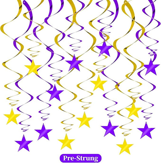 BEISHIDA Purple Gold Star Hanging Swirl Decorations, Birthday Hanging Party Supplies for Wedding Baby Shower Birthday Congrats Grade 2026 Graduation Decorations,Pack of 15